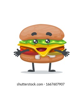 ilustración vectorial de la mano abierta de la mascota o del caracter de la hamburguesa