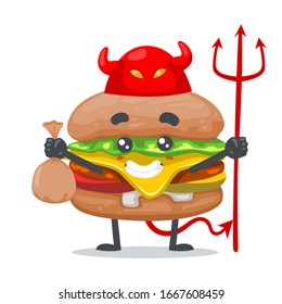 vector illustration of mascot or burger character wearing devil costume