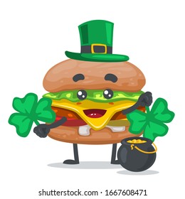 vector illustration of mascot or burger character wearing shamrock costume