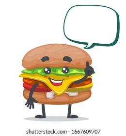vector illustration of mascot or burger character with speech balloon
