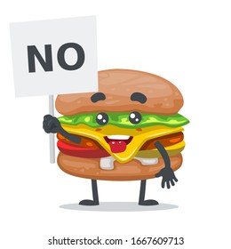 vector illustration of mascot or burger character holding sign says no