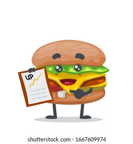 vector illustration of mascot or burger character presenting use clipboard