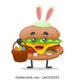 vector illustration of mascot or burger character celebrating easter party