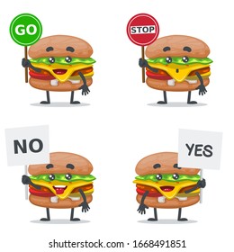 vector illustration of mascot or burger character collection set with sign theme