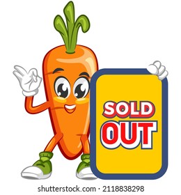 vector illustration of the mascot of carrots showing a sold out sign