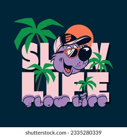 Vector illustration of mascot cartoon animal and typography slogan elements. For Boys T-shirt.