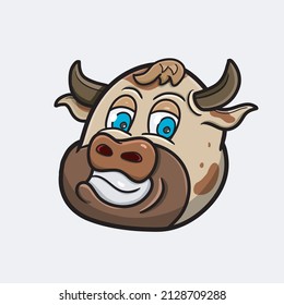 Vector Illustration Mascot cartoon character of Funny Cow Head With Brown Color. Clip Art Vector. Suitable for Brand, Label, Logo, Sticker, t-shirt Design and other Product.