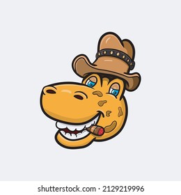 Vector Illustration Mascot cartoon character of T Rex Head With Coboy Style. Clip Art Vector. Suitable for Brand, Label, Logo, Sticker, t-shirt Design and other Product.