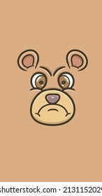 Vector Illustration Mascot cartoon character of  Cute Bear Face With Angry Expression. Clip Art Vector. Suitable for Wallpaper Smartphone, background, Flag, t-shirt and Other product.