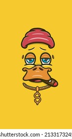Vector Illustration Mascot cartoon character of Cute Cartoon Yellow Duck Face With Relax Expression. Suitable for Wallpaper Smartphone, background, Flag, t-shirt and Other product.