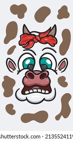 Vector Illustration Mascot cartoon character of Cute Cartoon Cow Face With Confuse Expression. Vector Poster Wallpaper Background.  Suitable for Wallpaper Smartphone, Flag, t-shirt and Other product.