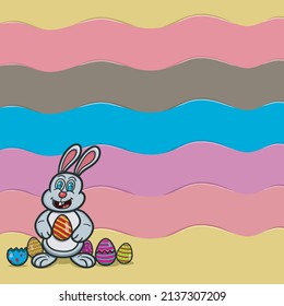 Vector Illustration Mascot cartoon character of Rabbit With Eggs and Blank Space. Happy Easter Theme. Suitable For Banner, label, greeting card, invitation, poster and other.