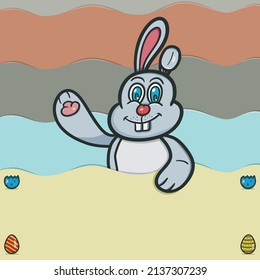 Vector Illustration Mascot cartoon character of Rabbit Cartoon and Blank Space. Happy Easter Theme. Suitable For Banner, label, greeting card, invitation, poster and other.
