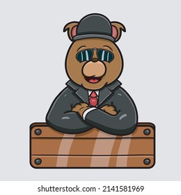 Vector Illustration Mascot cartoon character of Bear  Logo. Mafia Theme. Suitable for Brand, Label, Logo, Sticker, t-shirt Design and other Product.