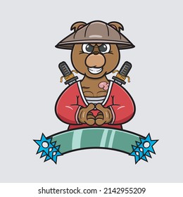 Vector Illustration Mascot cartoon character of Bear Ninja Logo Cartoon. Ninja Theme. Suitable for Brand, Label, Logo, Sticker, t-shirt Design and other Product.