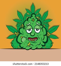 Vector Illustration Mascot cartoon character of Marijuana Cartoon With Cannabis Background. Vector Clip Art. Suitable for Brand, Logo, Sticker, t-shirt Design and other Product.