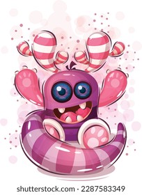 Ilustración vectorial personaje de mascota monito feliz monstruo aislado en fondo blanco