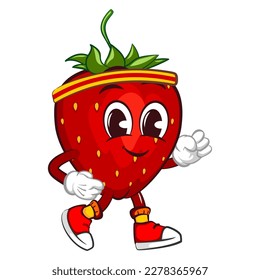 vector illustration of the mascot character of a jogging strawberry