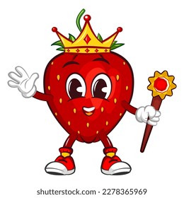 vector illustration of the mascot character of a strawberry king with his crown and scepter