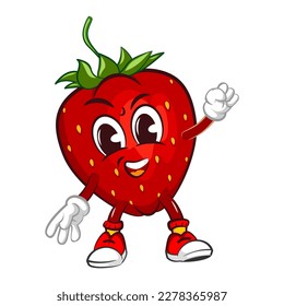 vector illustration of the mascot character of a strawberry warming up