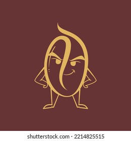 Vector illustration mascot coffee bean character icon isolated on brown background
