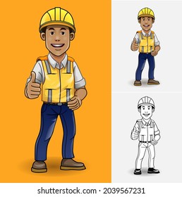 Vector illustration, mascot of construction worker, engineer or civil engineer.