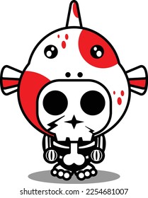 ilustración vectorial del personaje de caricatura de disfraces de mascota hombre animal pez koi calavera linda