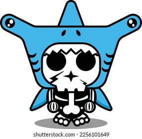 vector illustration of mascot costume cartoon character animal man hammerhead shark cute skull