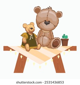 Vector illustration mascot couple teddy bear doll isolated in a white background