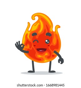 ilustración vectorial de la mano agradable de mascota o personaje de fuego