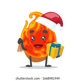 vector illustration of mascot or fire character wearing santa hat