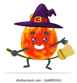 vector illustration of mascot or fire character wearing witch costume