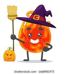 vector illustration of mascot or fire character wearing witch costume