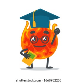 ilustración vectorial de caracter de mascota o de fuego que lleve graduación