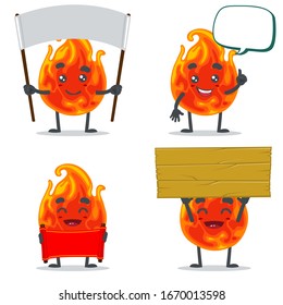 vector illustration of mascot or fire character collection set with blank sign theme
