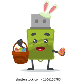 vector illustration of mascot or flashdisk character celebrating easter party