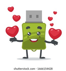 vector illustration of mascot or flashdisk character bring love symbols