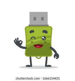 vector illustration of mascot or flashdisk character with nice hand