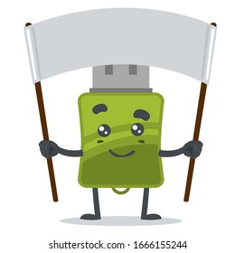vector illustration of mascot or flashdisk character carries a white banner