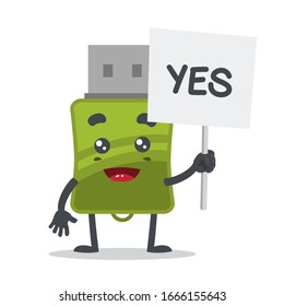 vector illustration of mascot or flashdisk character holding sign says yes