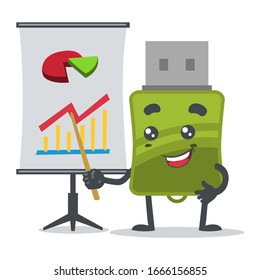 vector illustration of mascot or flashdisk character presentation with diagram