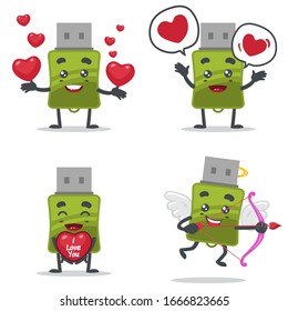 vector illustration of mascot or flashdisk character collection set with love theme