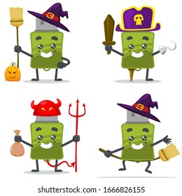 vector illustration of mascot or flashdisk character collection set with halloween theme