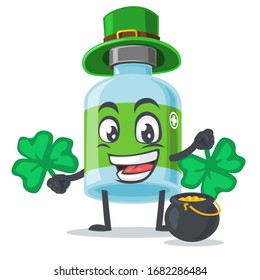 vector illustration of mascot or medicine bottle character wearing shamrock hat
