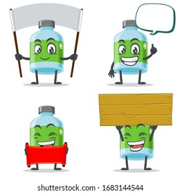 vector illustration of mascot or medicine bottle character collection set with sign theme