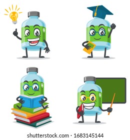vector illustration of mascot or medicine bottle character collection set with education theme