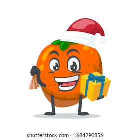 ilustración vectorial del personaje de la mascota o de la fruta naranja que lleva sombrero santa