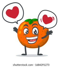 vector illustration of mascot or orange fruit character says with love in bubble speech