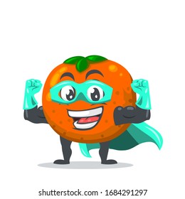 vector illustration of mascot or orange fruit character wearing super hero costume