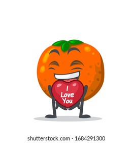 ilustración vectorial de mascota o de fruta naranja dar símbolo de amor y decir que te amo